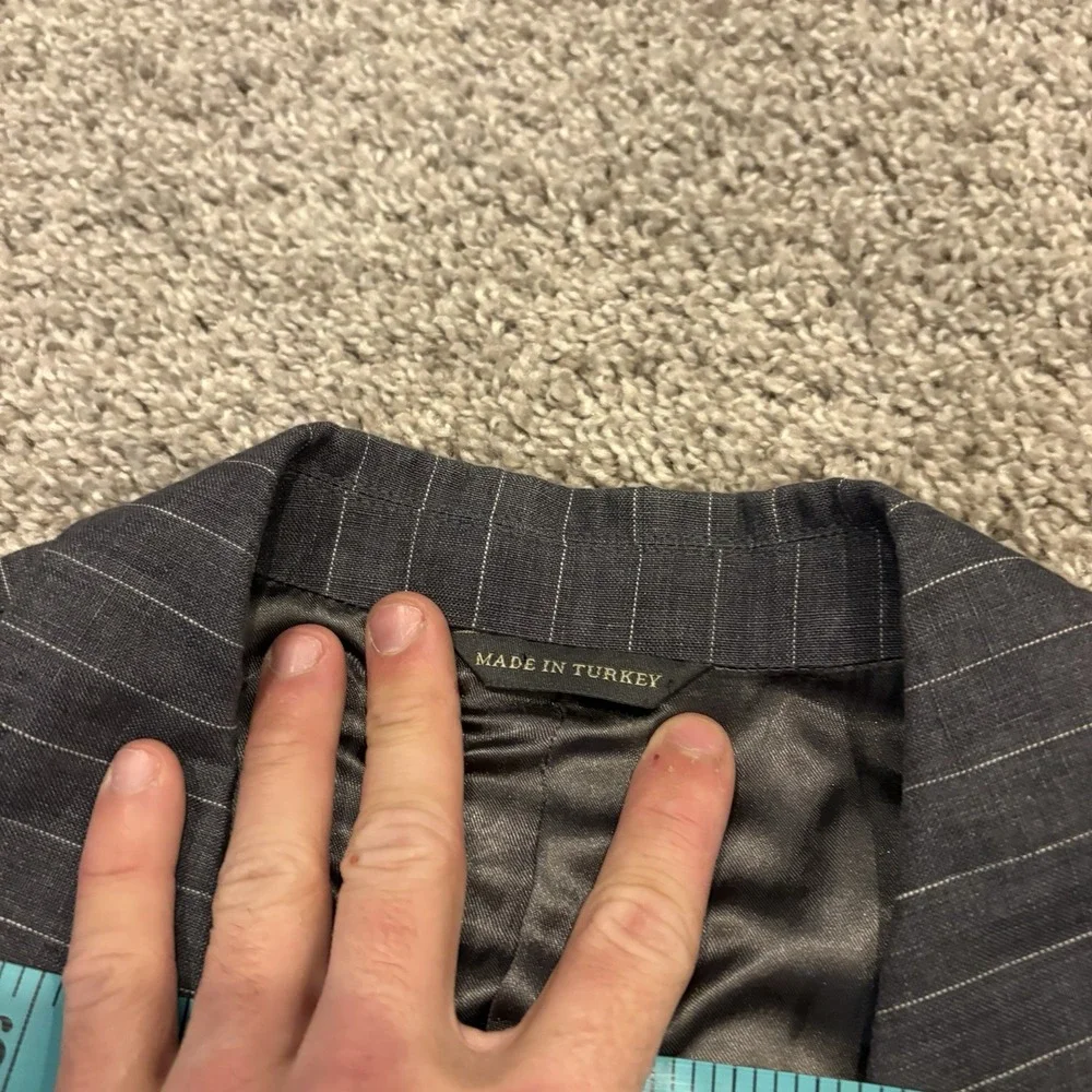 Banana Republic Jacket Spot Coat Men 44s Gray 100% Linen Two Button Short Stripe